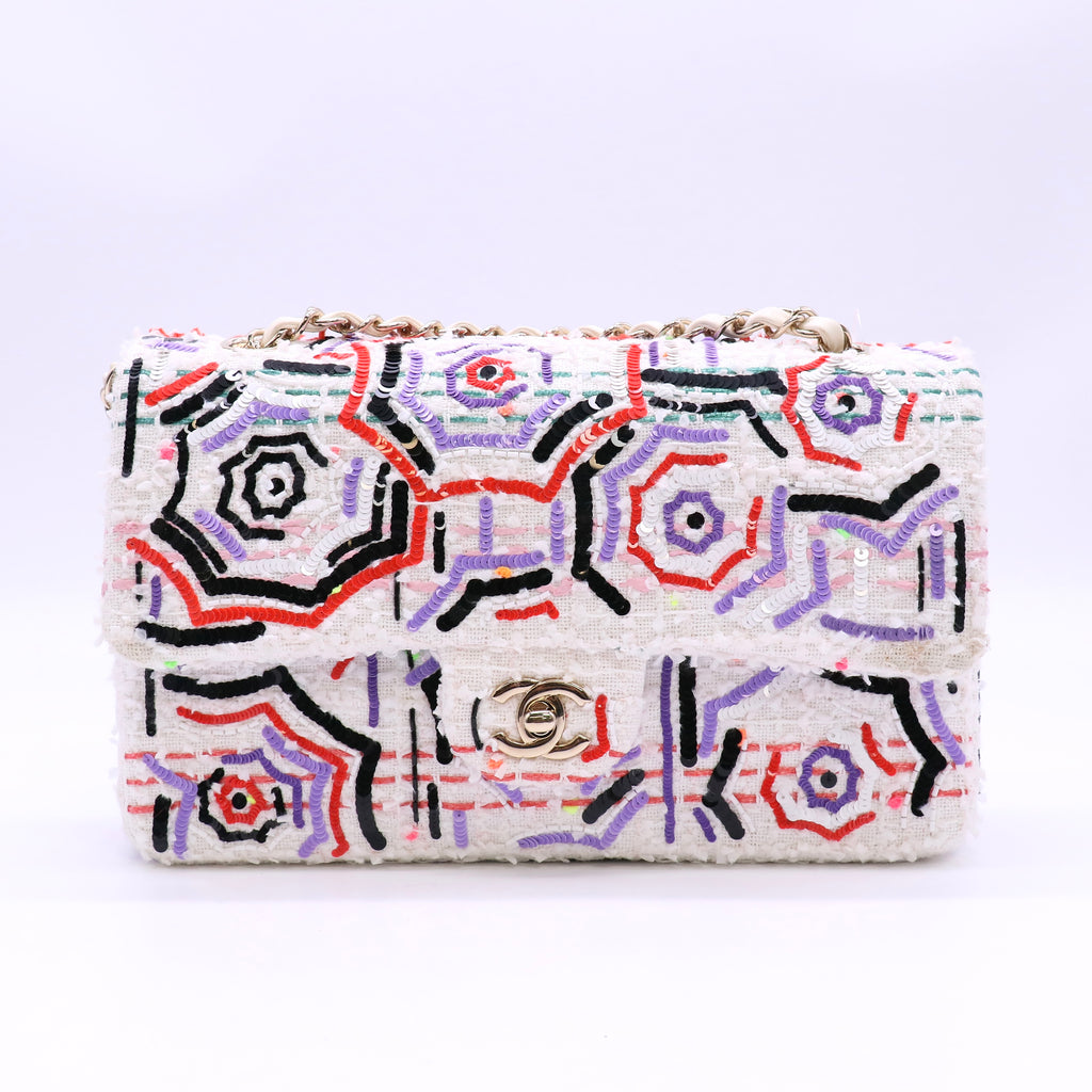 Tweed Braid Sequin Medium Double Flap White Purple Multicolor Twins LDJ6626
