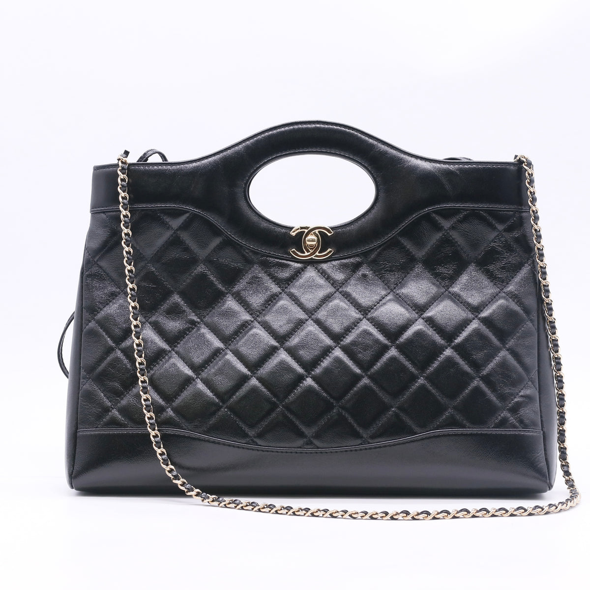 Shiny Lambskin Quilted Large 31 Shopping Bag Black Twins LDJ6860