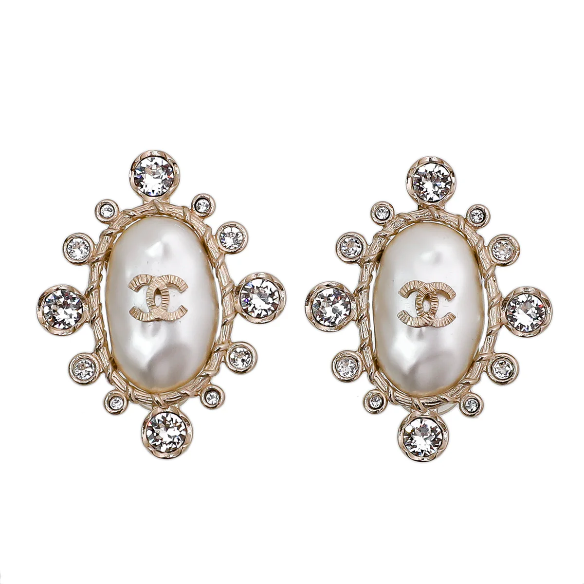 Chanel CC Faux Pearl Crystal Gold Tone Twins W21875