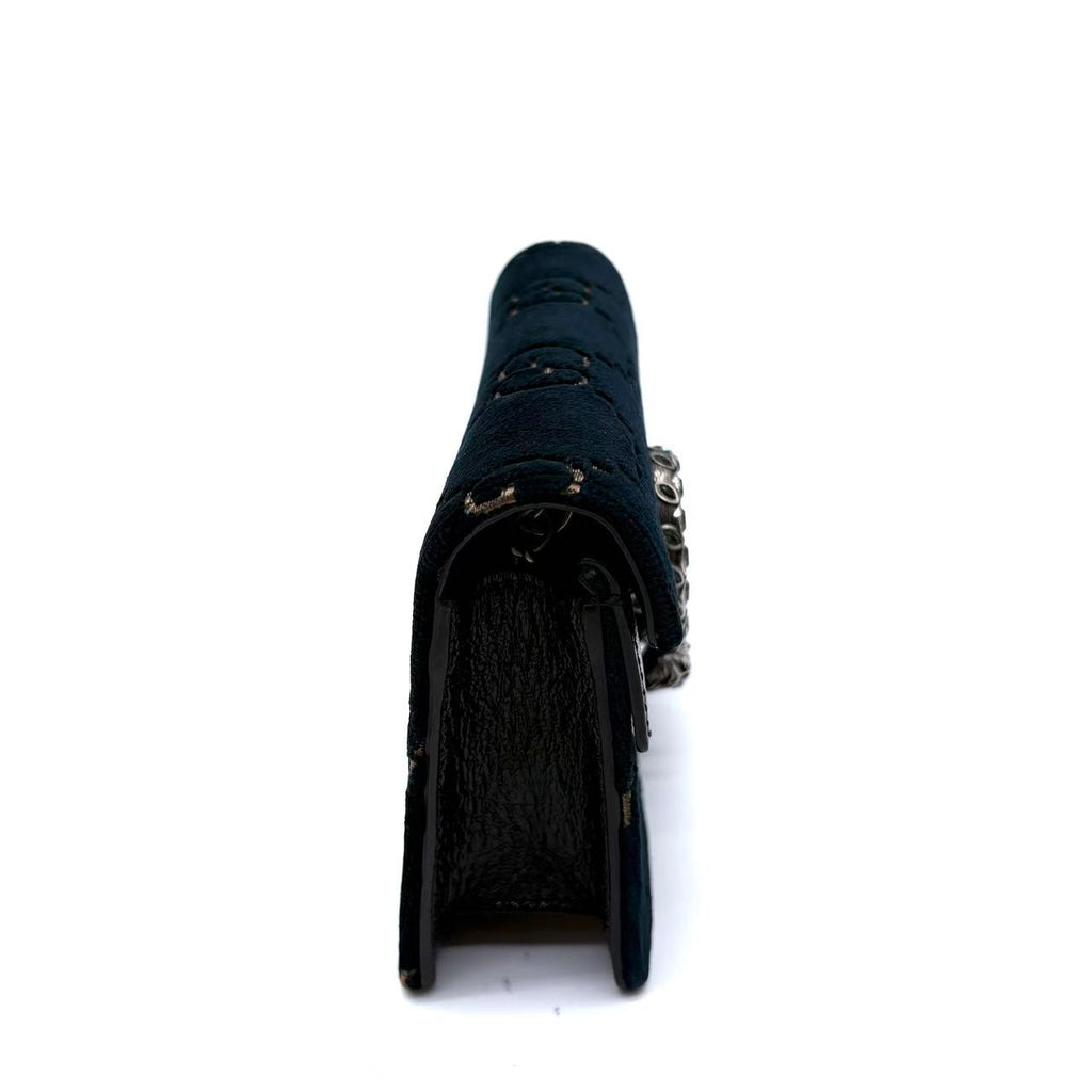 Velvet Skipper Crystal GG Monogram Super Mini Dionysus Shoulder Bag Black