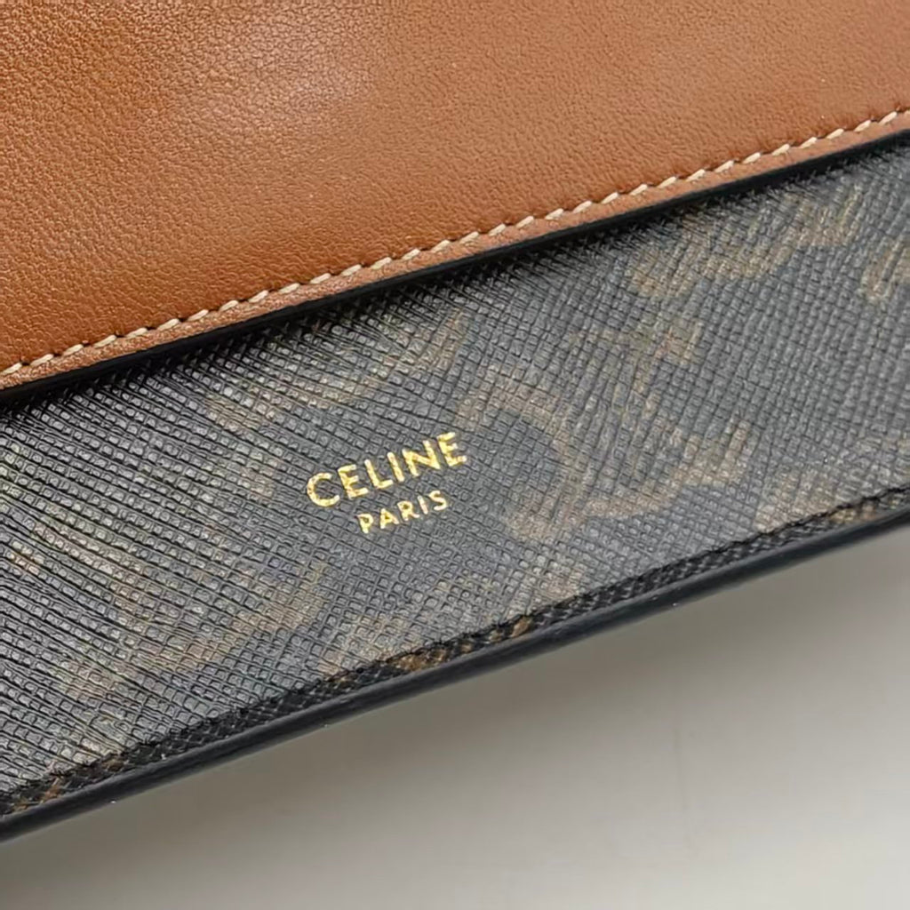 Triomphe Canvas Lambskin Wallet On Strap Tan Twins