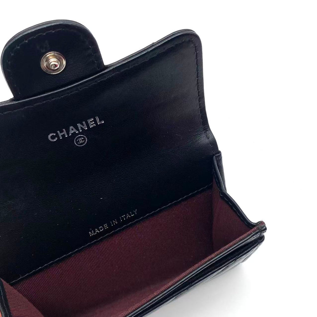 Chevron Quilted Flap Card Holder Black