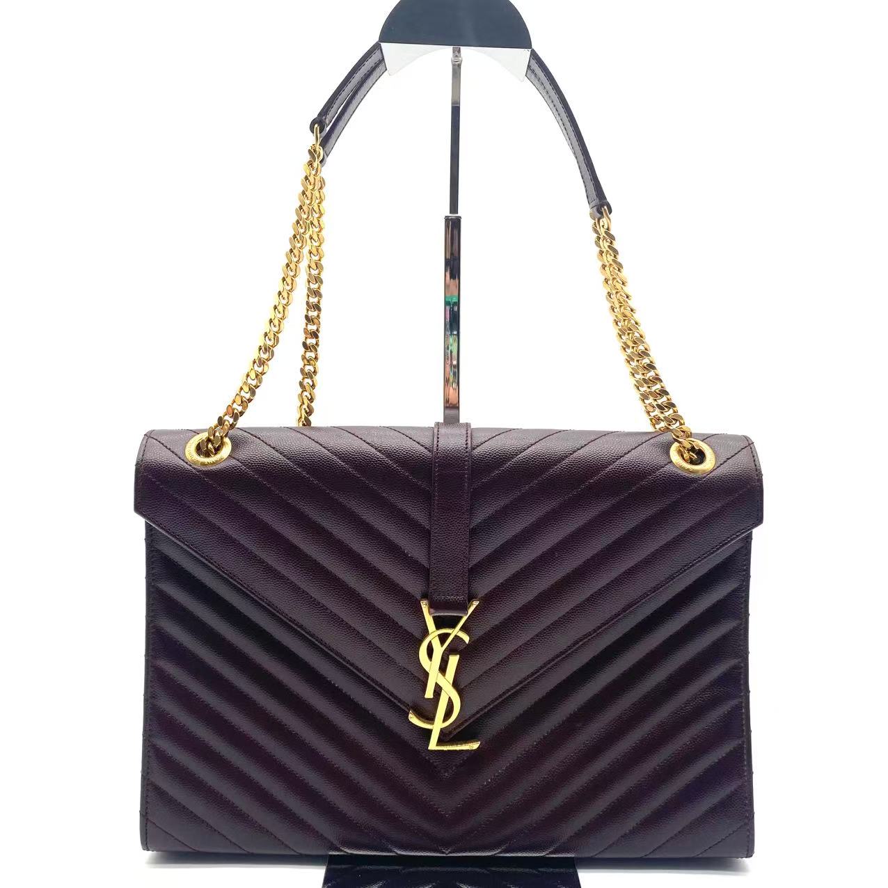 Grain De Poudre Matelasse Chevron Large Monogram Satchel Amaranto
