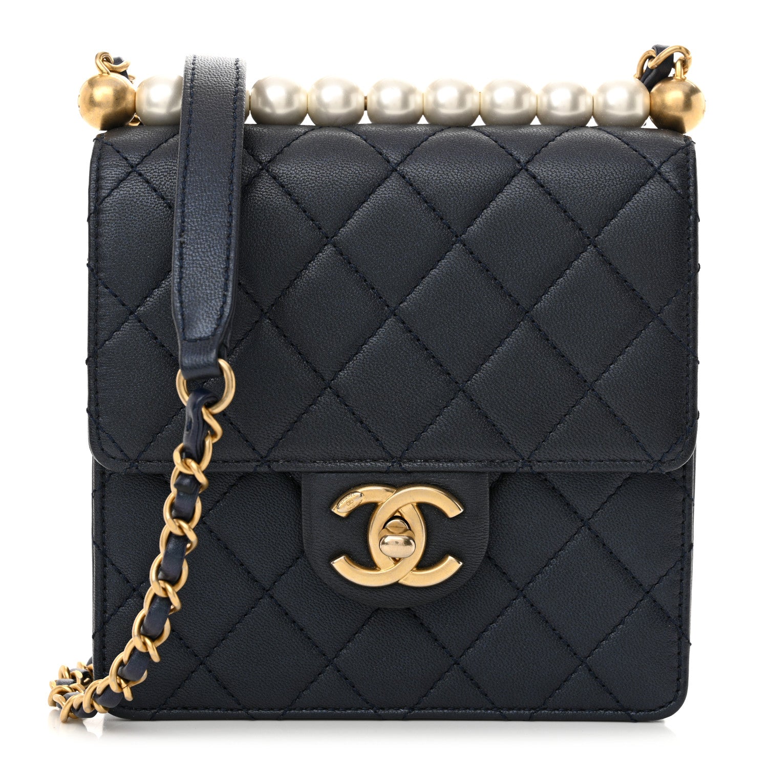 Iridescent Lambskin Quilted Chic Pearls Flap twins