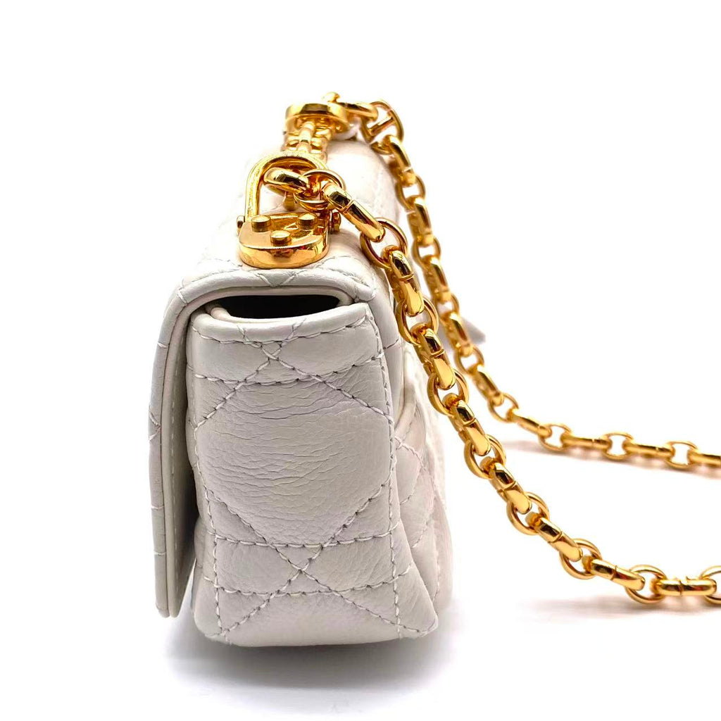 Small Dior Caro Bag Ivory Supple Cannage Calfskin