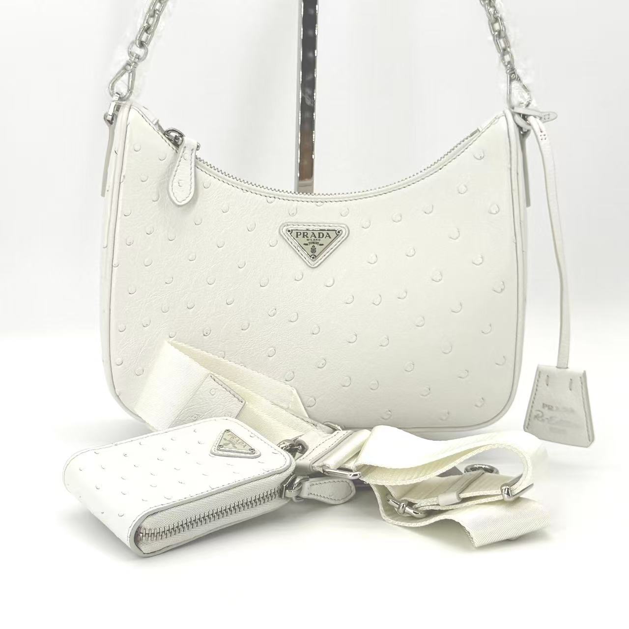 Ostrich Re-Edition 2005 Shoulder Bag White