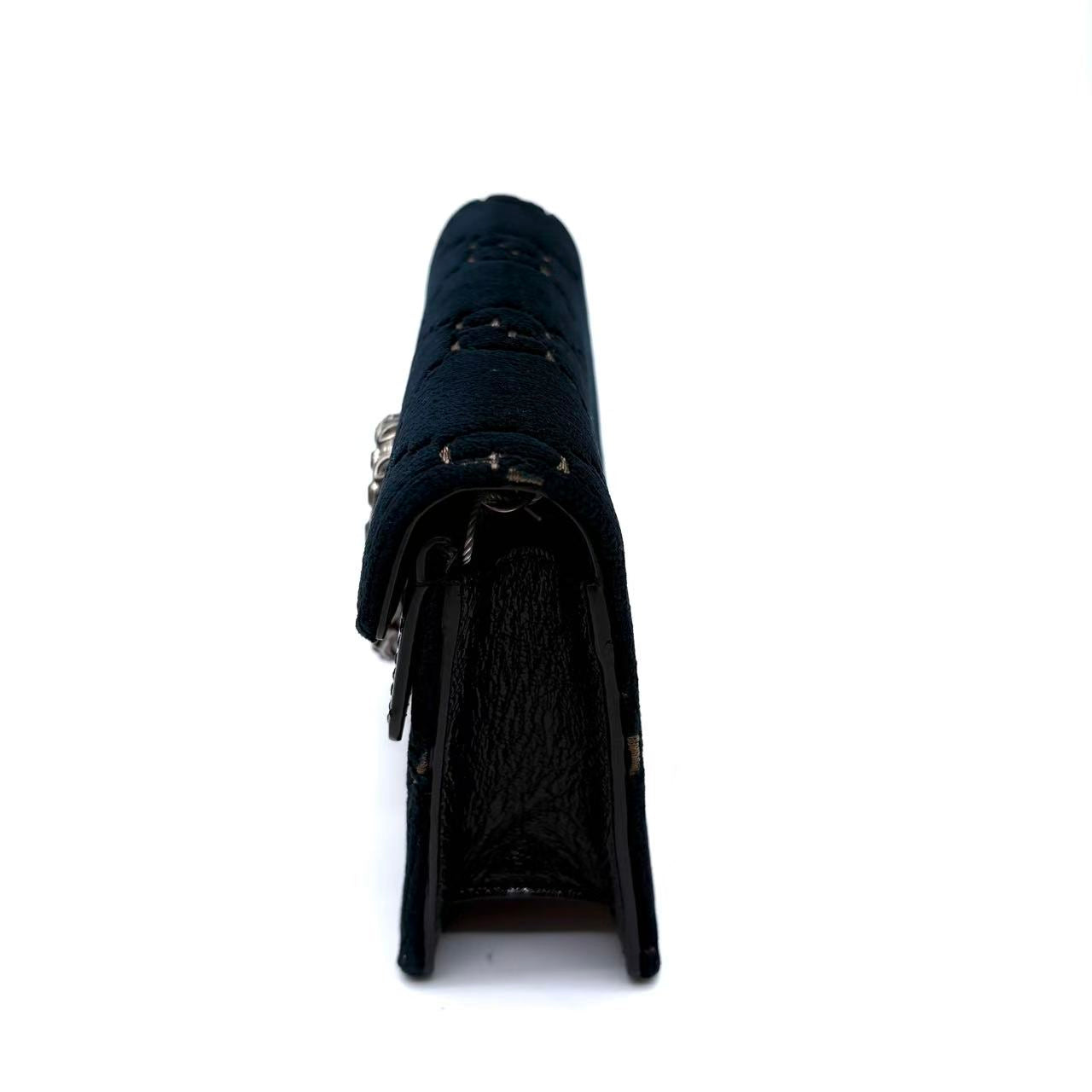 Velvet Skipper Crystal GG Monogram Super Mini Dionysus Shoulder Bag Black