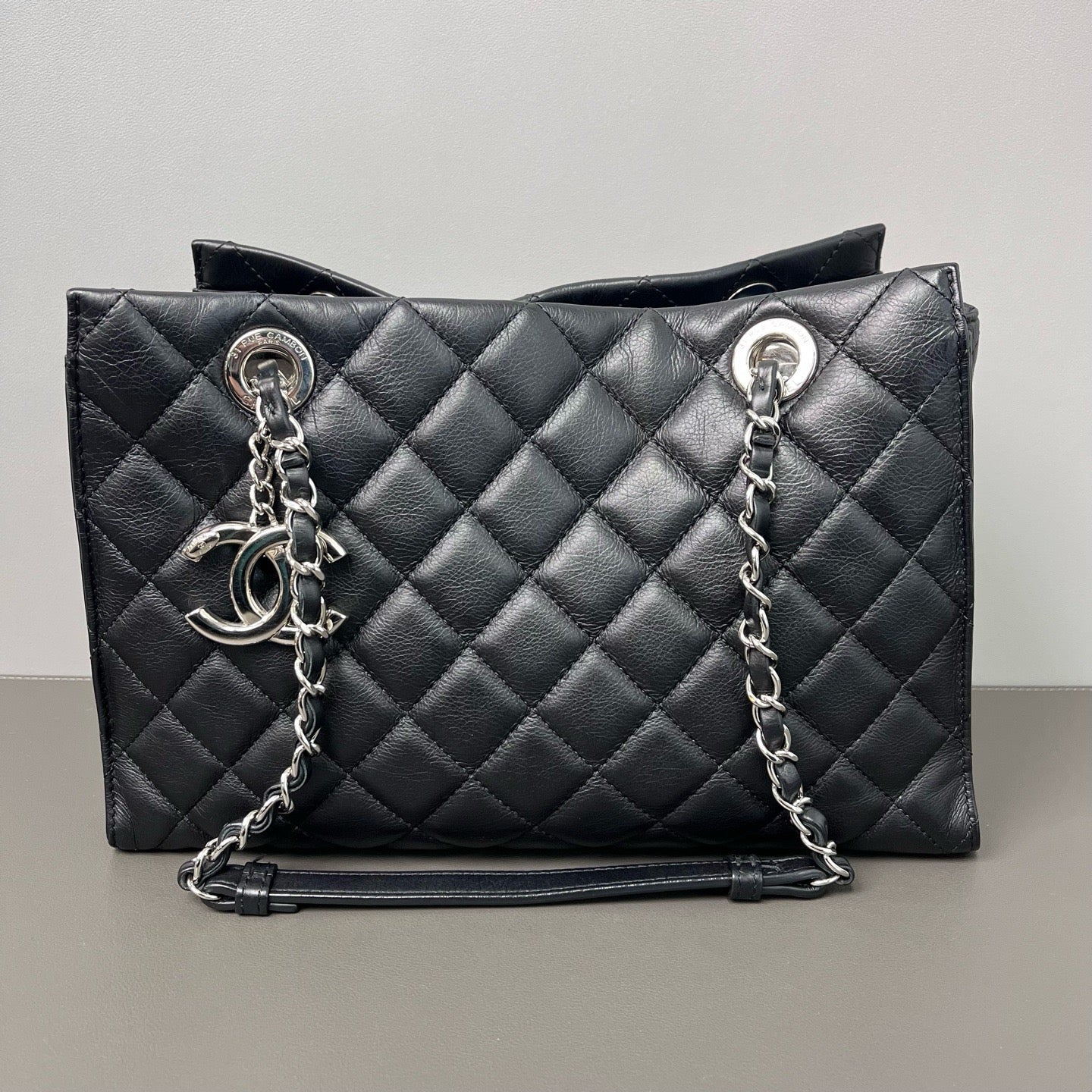 Calfskin Quilted Small Chic and Soft Shopping Tote in Black Twins LDJ3184
