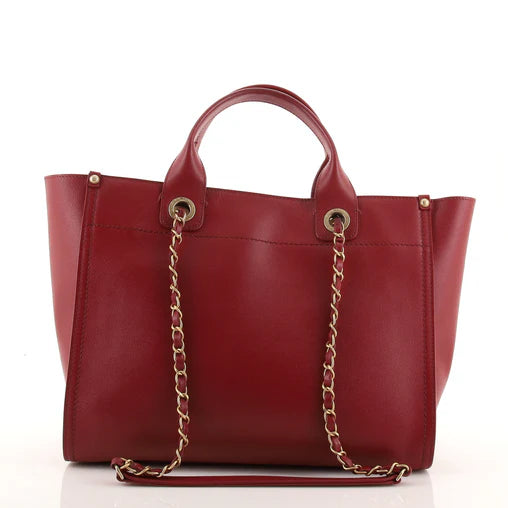 Caviar Small Studded Deauville Tote Red - twins
