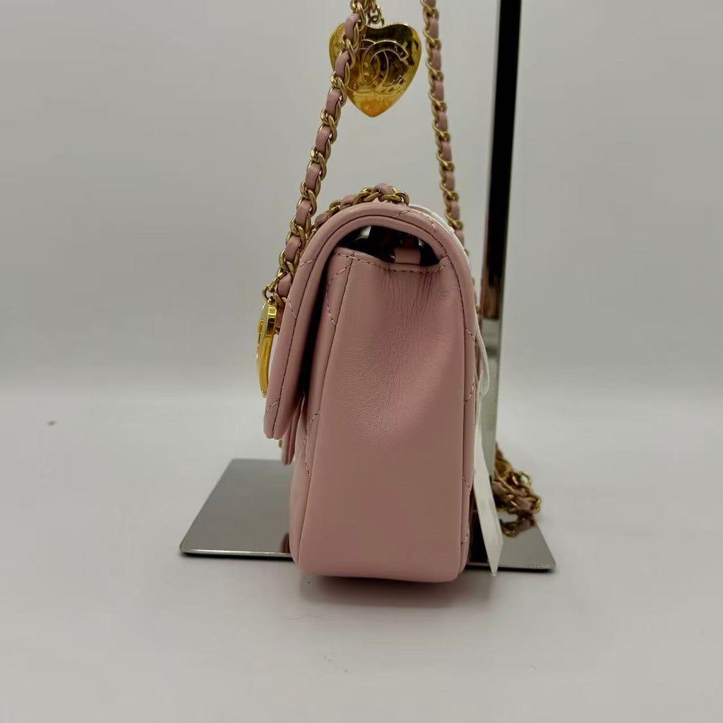 Sweet Heart Chain Flap Bag Quilted Lambskin Mini