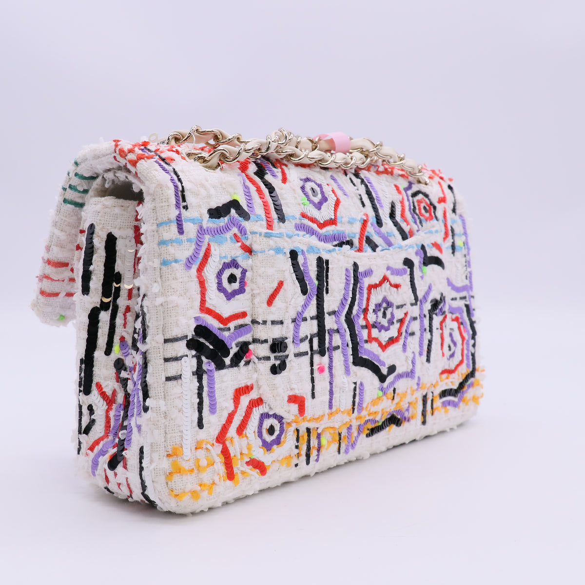 Tweed Braid Sequin Medium Double Flap White Purple Multicolor Twins LDJ6626