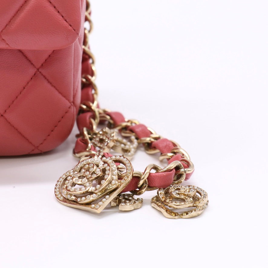 Chanel Classic Medium Valentine Heart Charms Flap Bag Coral Pink twins LDZ1469