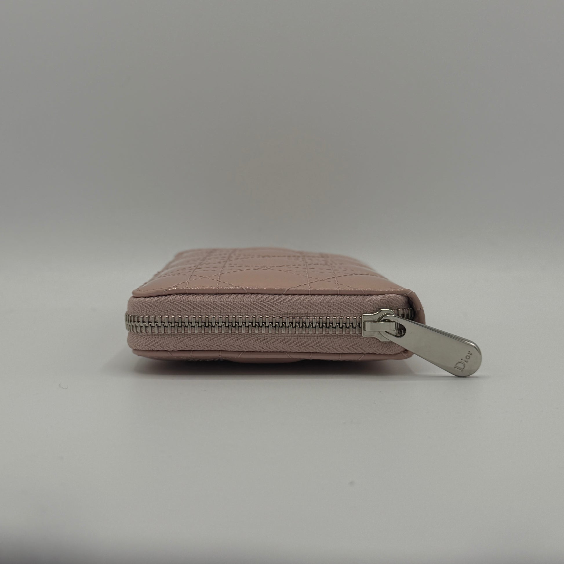 Patent Cannage Lady Dior Continental Zip Wallet Pink