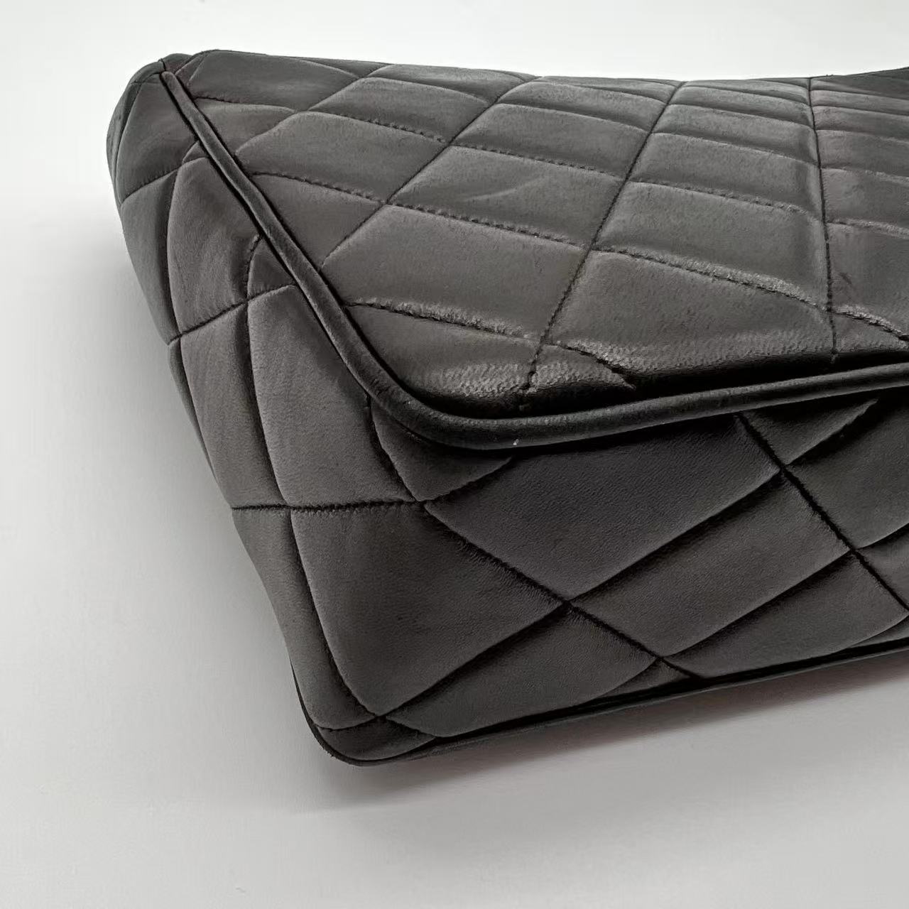Matelasse Shoulder Bag Lamb Skin Dark Brown