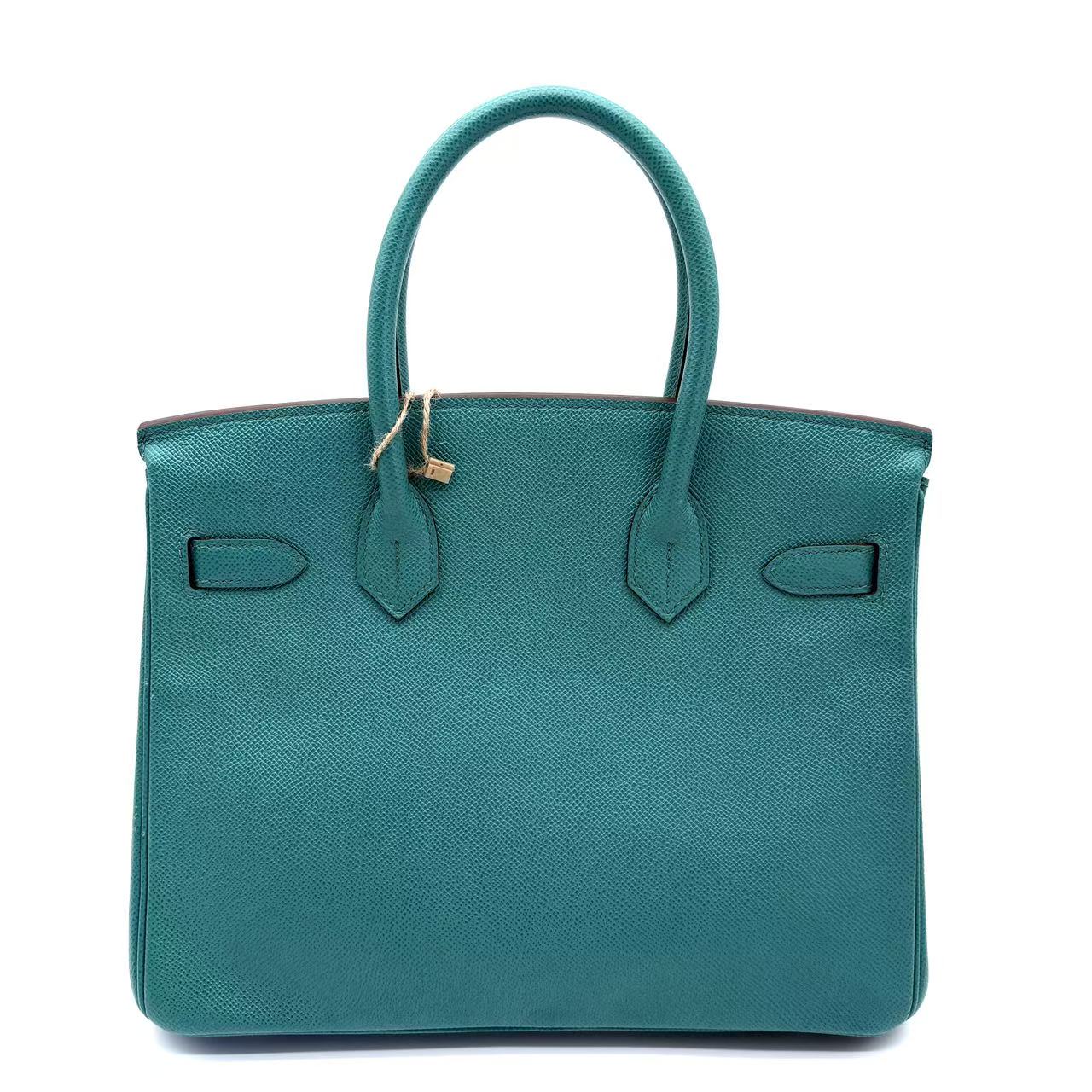 Blue Paon Epsom Leather Palladium Plated Birkin 30 Bag