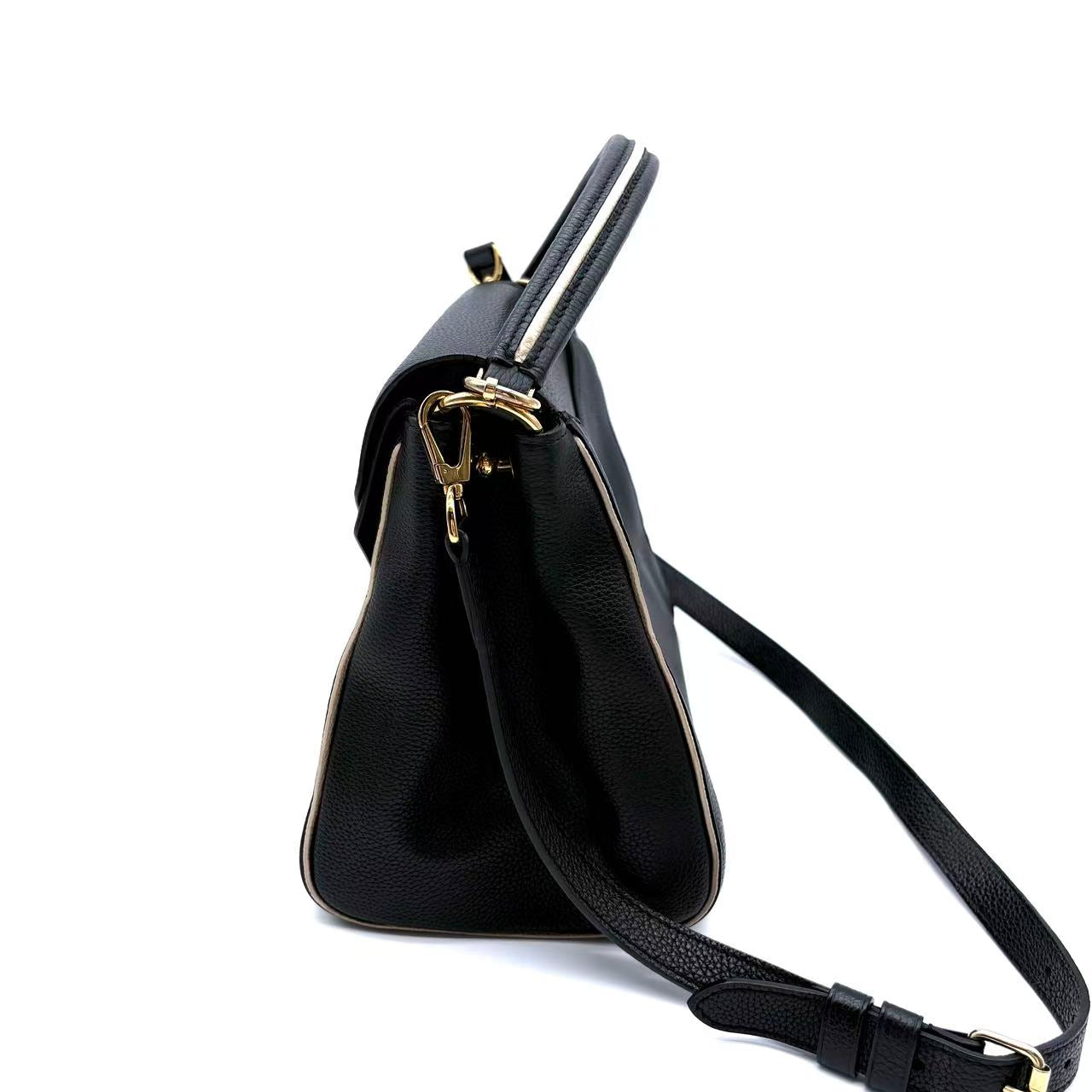 Monogram Leather Double V Crossbody Shoulder Bag
