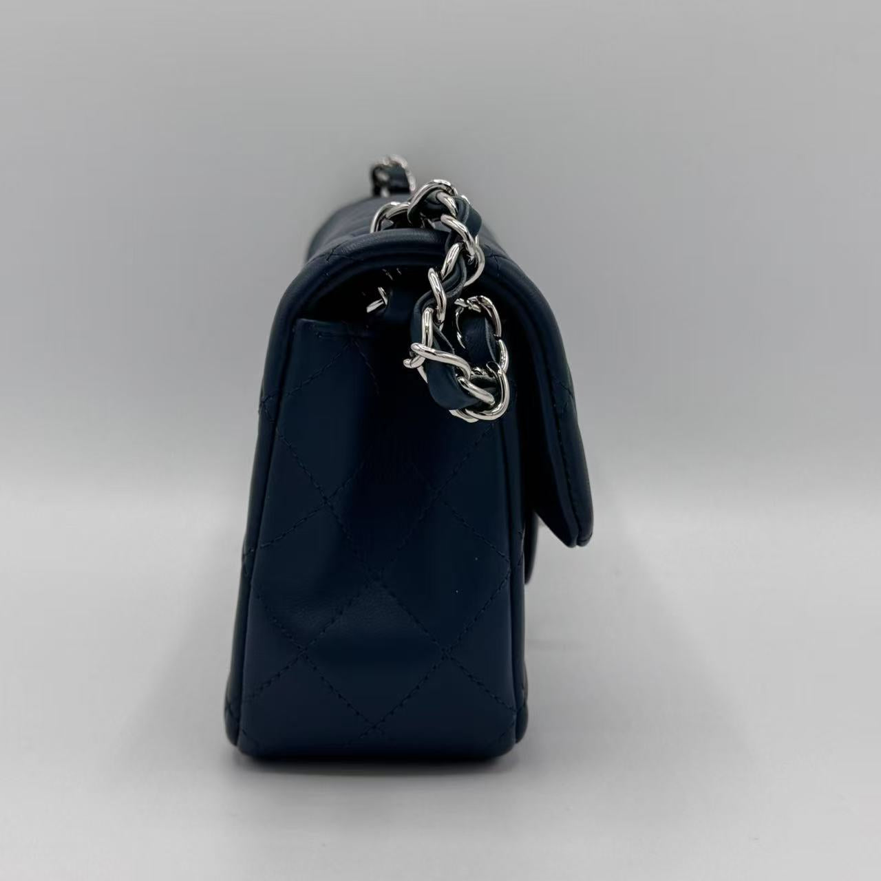 Chanel  Lambskin Quilted Mini Rectangular Flap Dark Blue