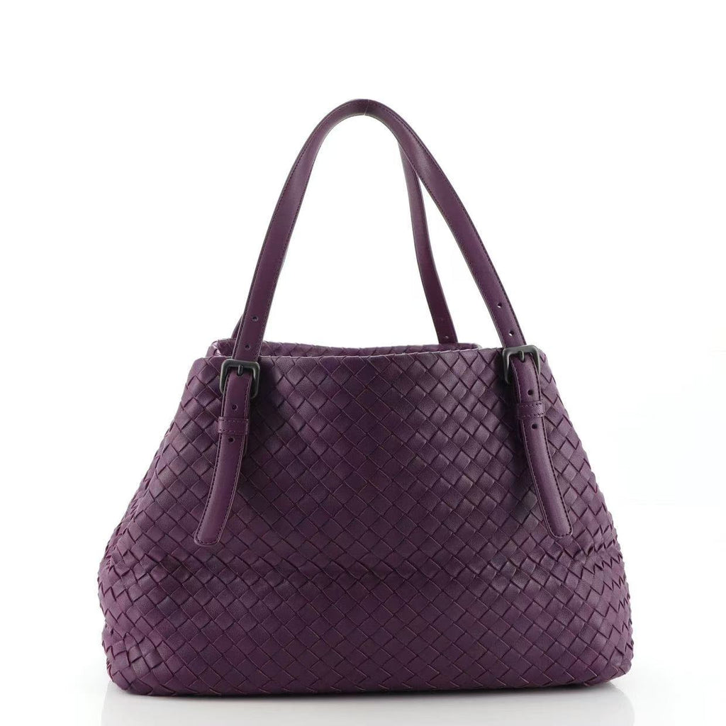 Purple Intrecciato Woven Nappa Leather Large Cesta Tote Bag twins