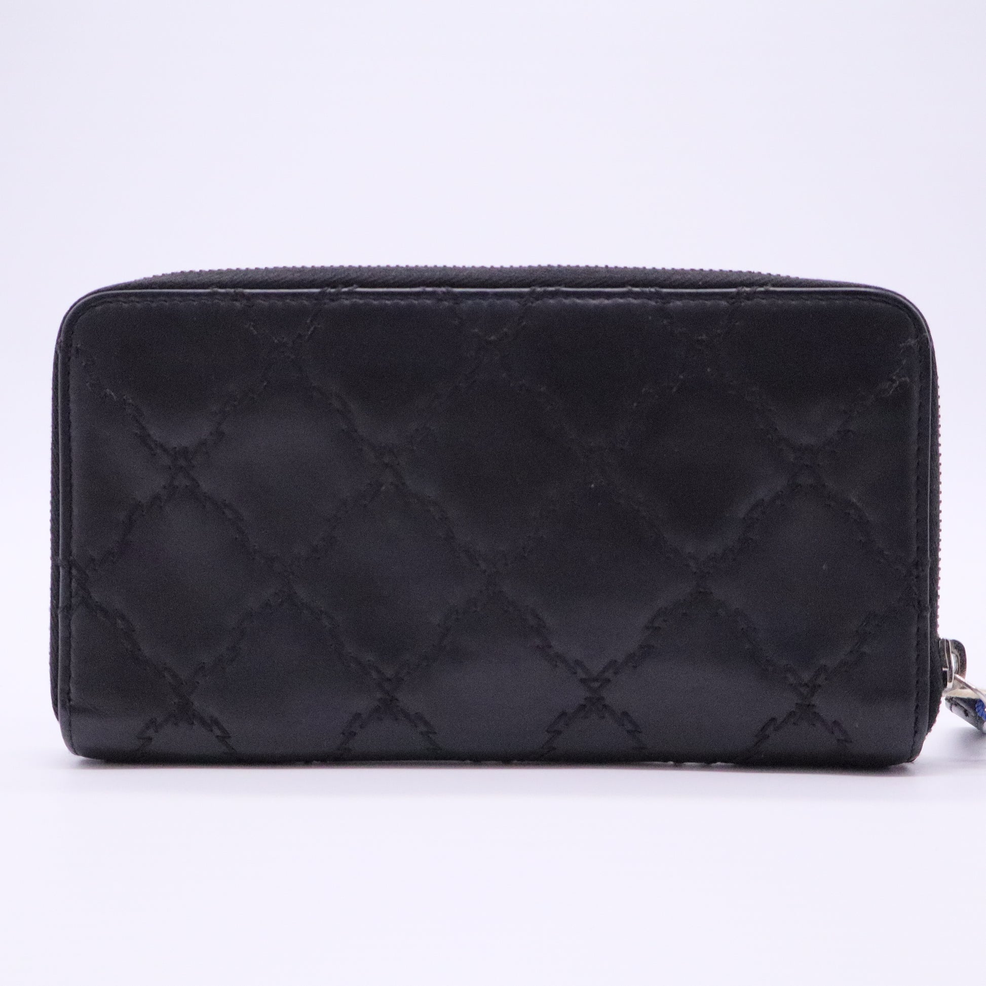Black Double Stitch Quilted Lambskin Leather Zippy L Wallet twins