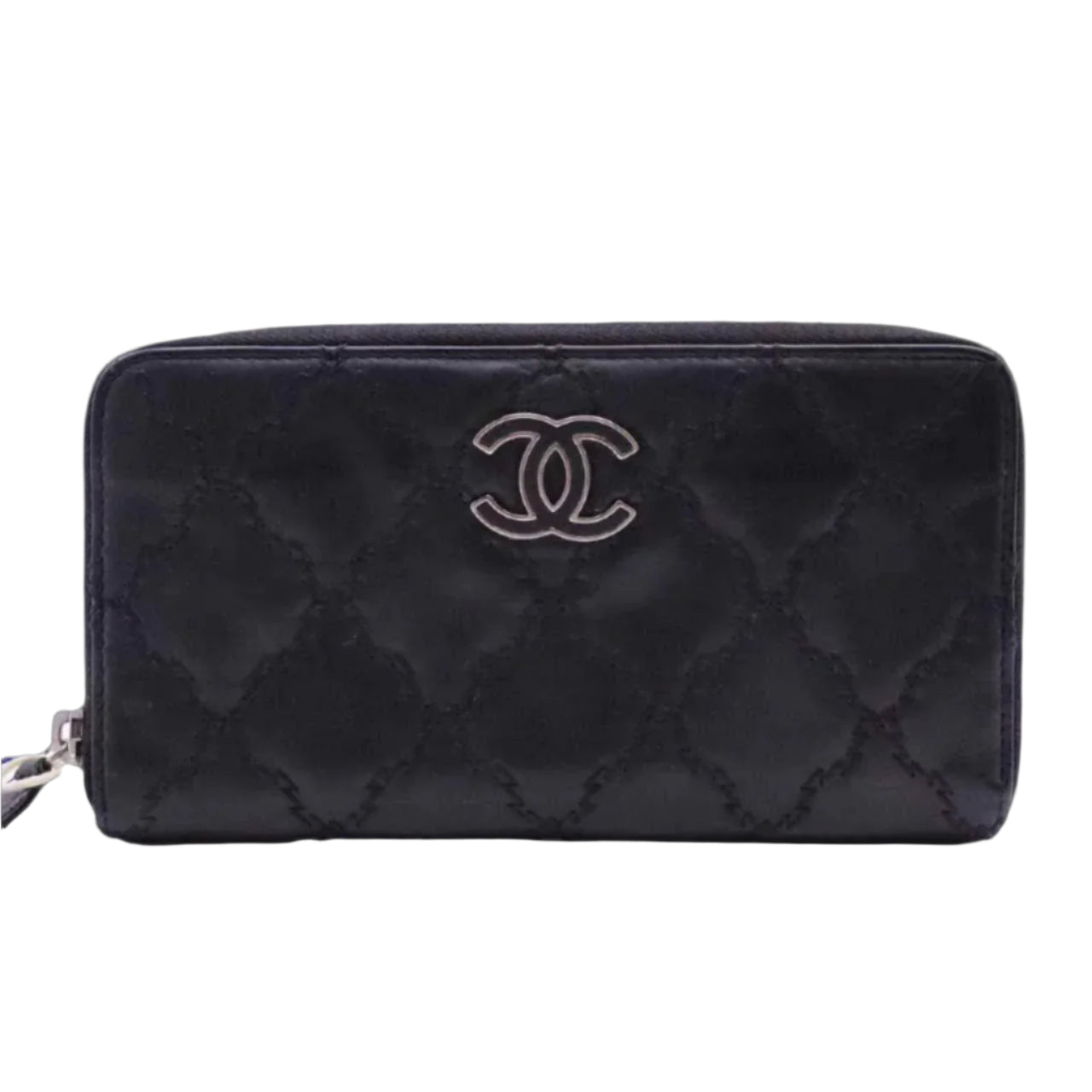 Black Double Stitch Quilted Lambskin Leather Zippy L Wallet twins