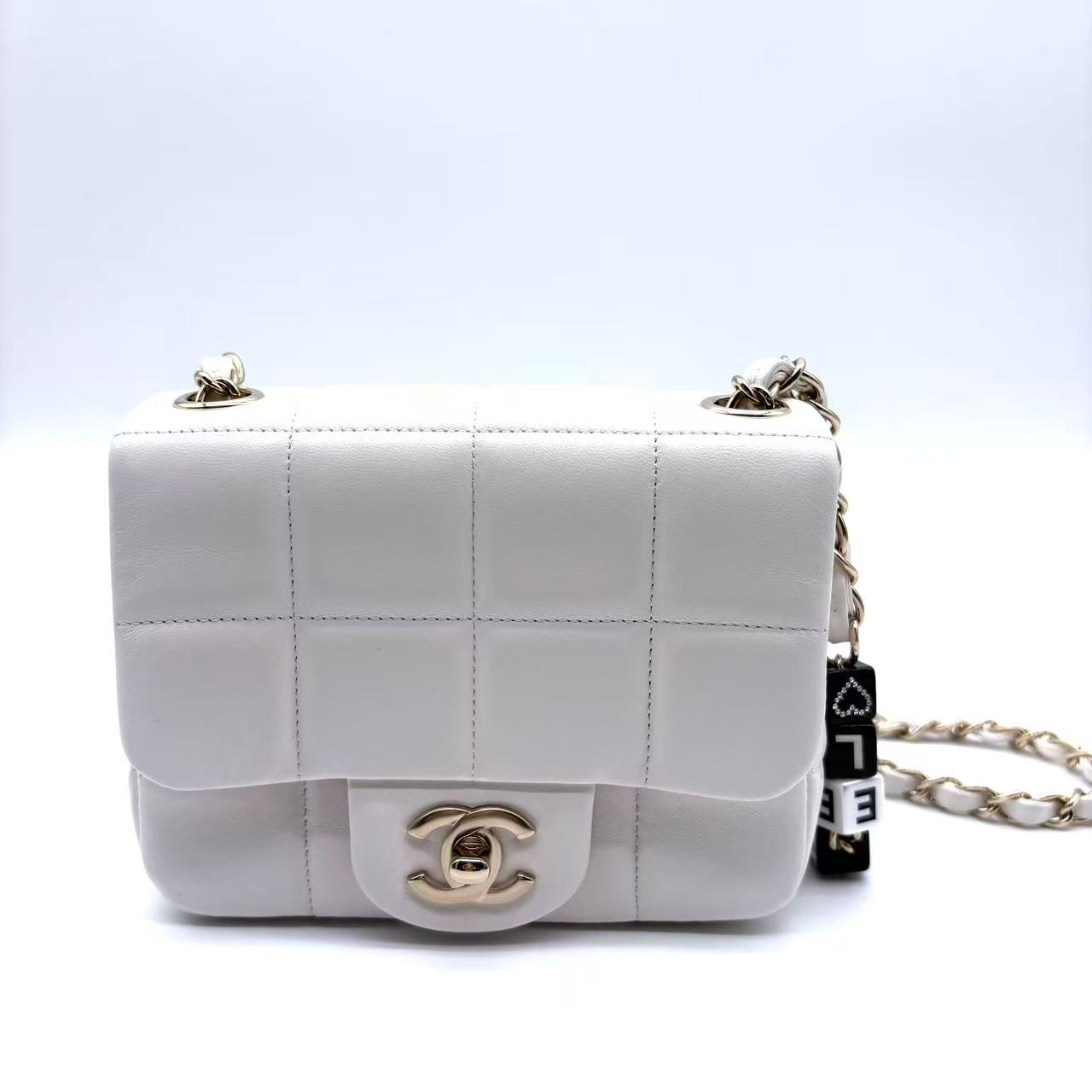 Lambskin Resin Crystal Square Quilted Mini Monacoco Flap White