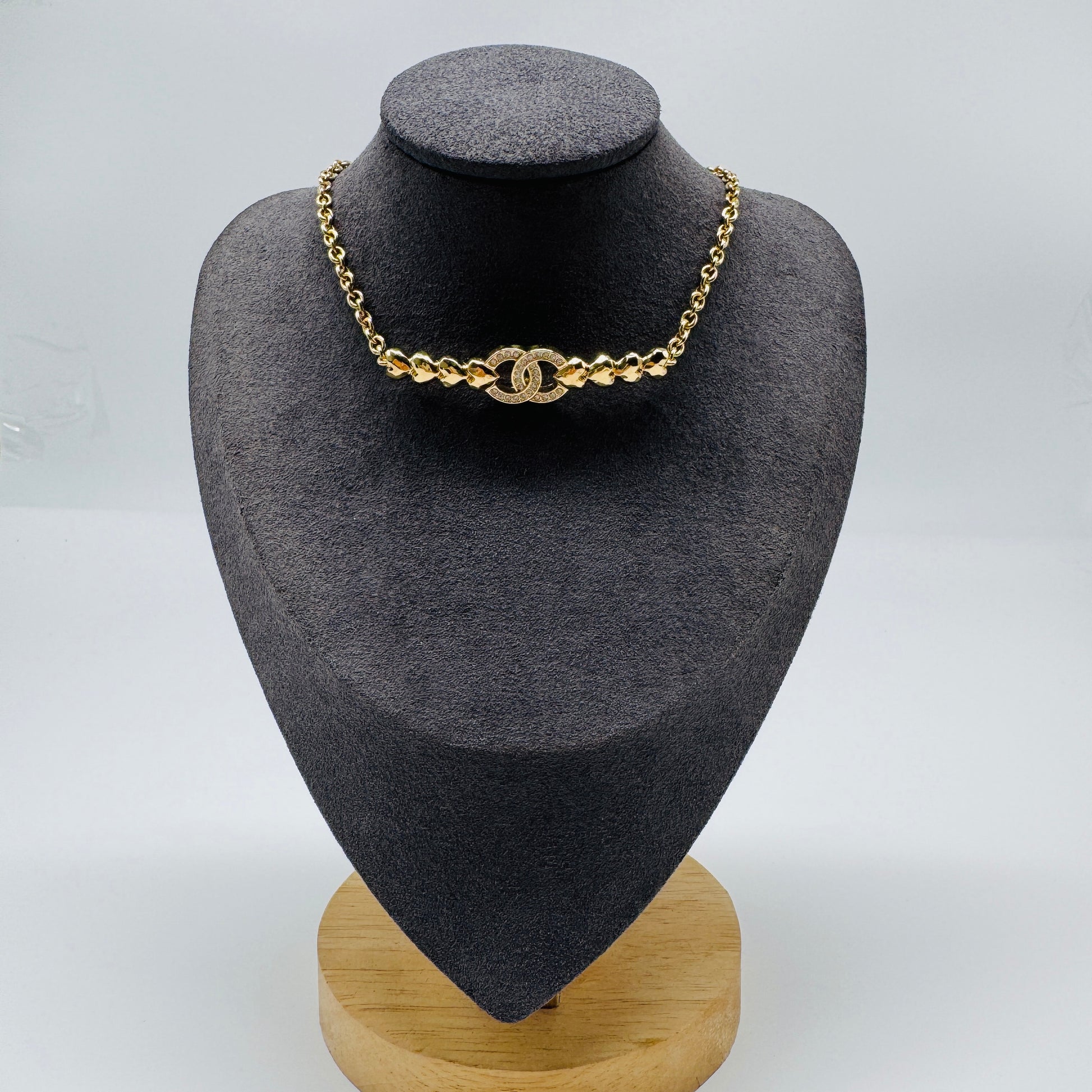 CHANEL Linked Hearts Rhinestone CC Choker/Necklace Twins LDJ4159