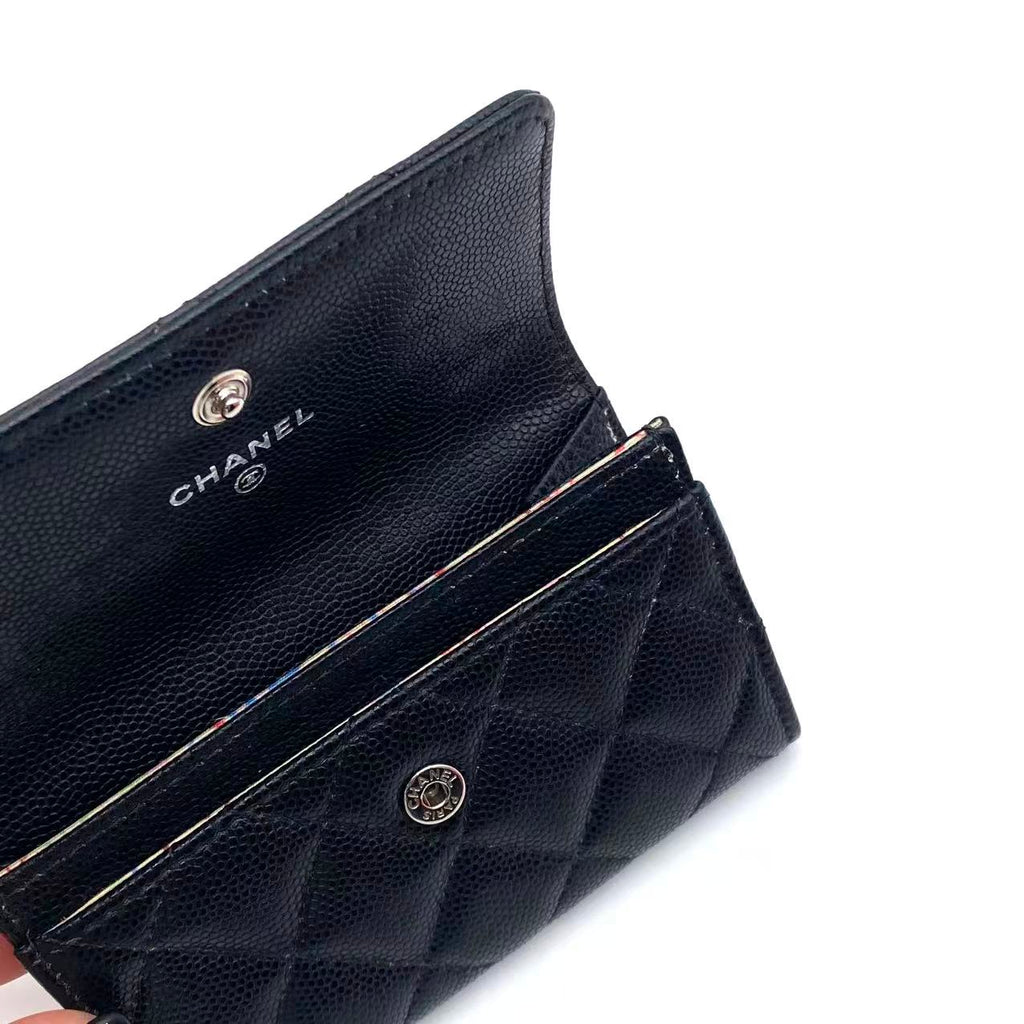 Caviar Quilted CC Flap Card Holder Black