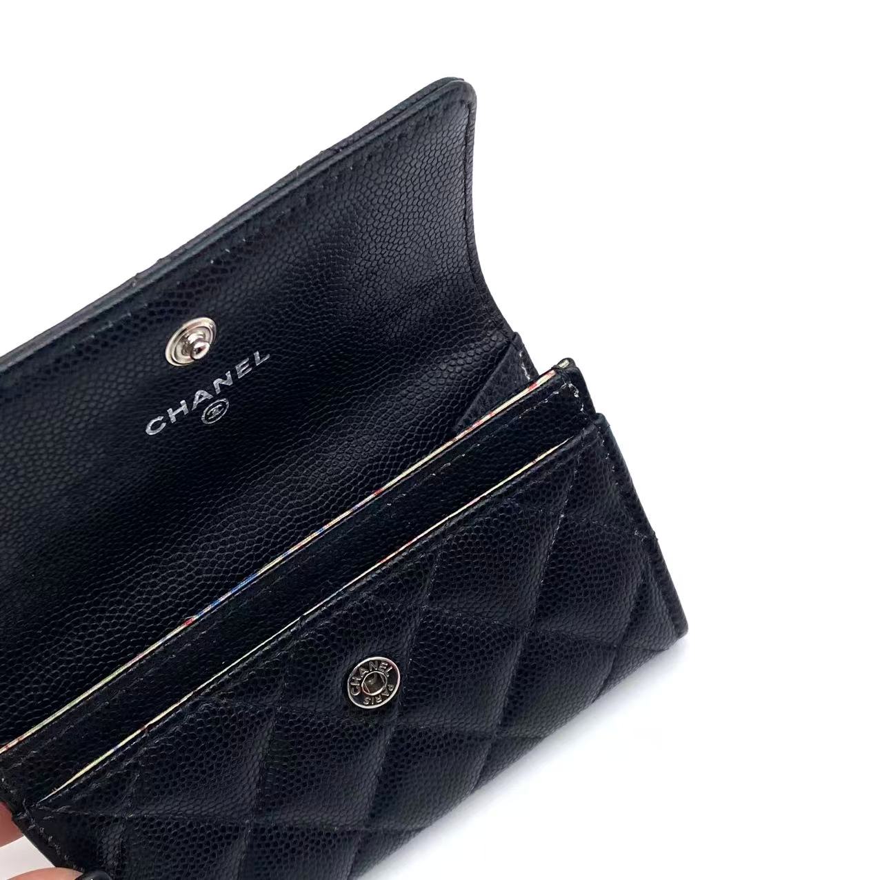 Caviar Quilted CC Flap Card Holder Black