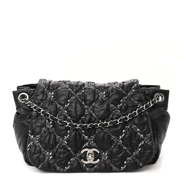 Nylon Quilted Tweed Stitch Bubble Flap Black - Twins