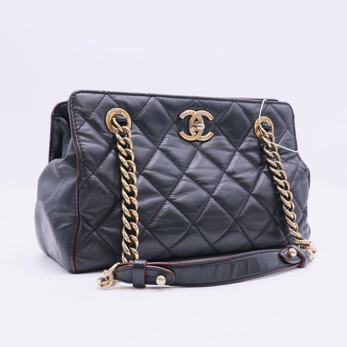 Black Lambskin Leather Quilted Shoulder Bag