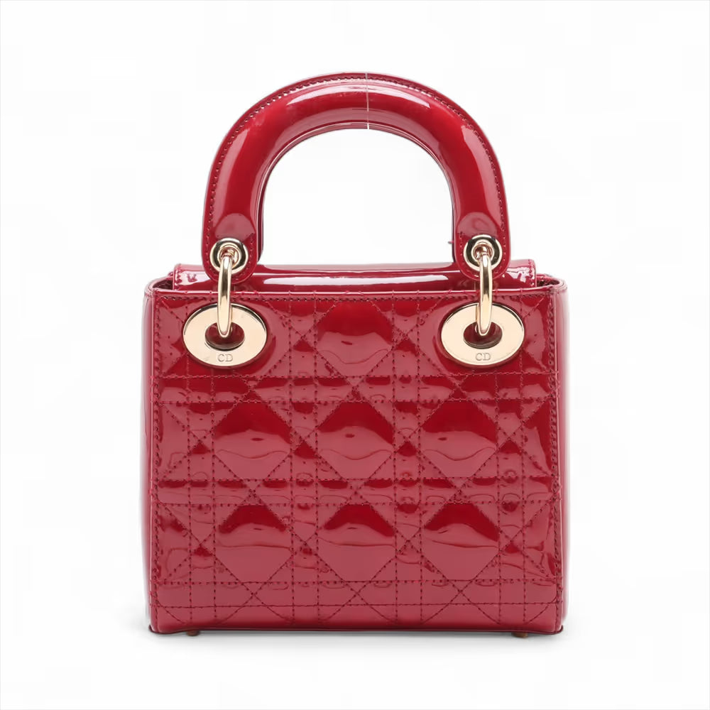 CHRISTIAN DIOR Patent Cannage Mini Lady Dior Red twins LDJ4409