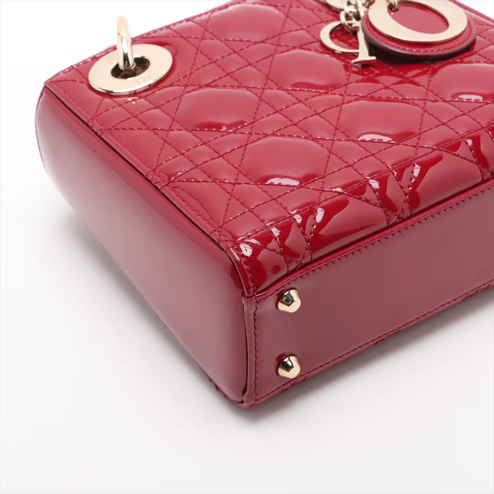 CHRISTIAN DIOR Patent Cannage Mini Lady Dior Red twins LDJ4409