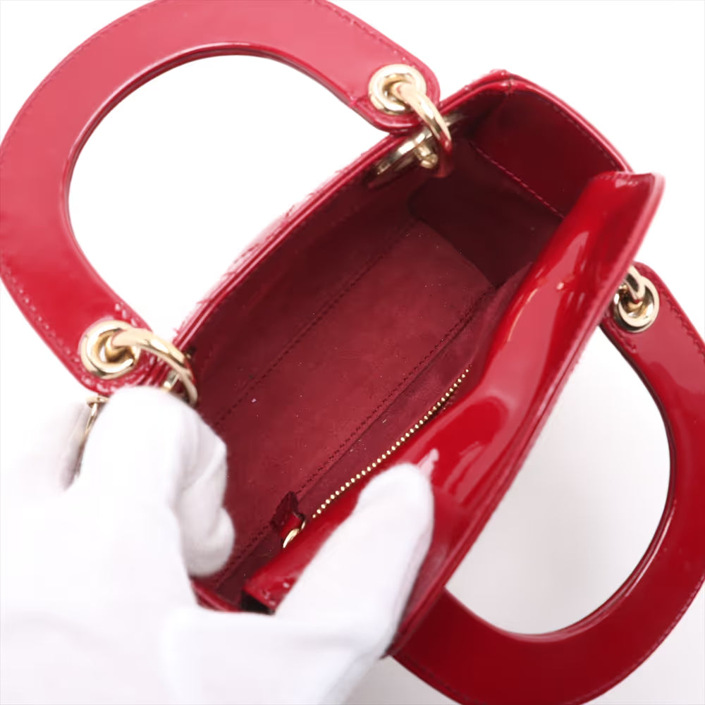 CHRISTIAN DIOR Patent Cannage Mini Lady Dior Red twins LDJ4409