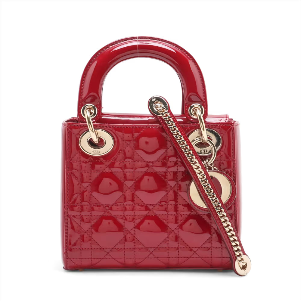 CHRISTIAN DIOR Patent Cannage Mini Lady Dior Red twins LDJ4409