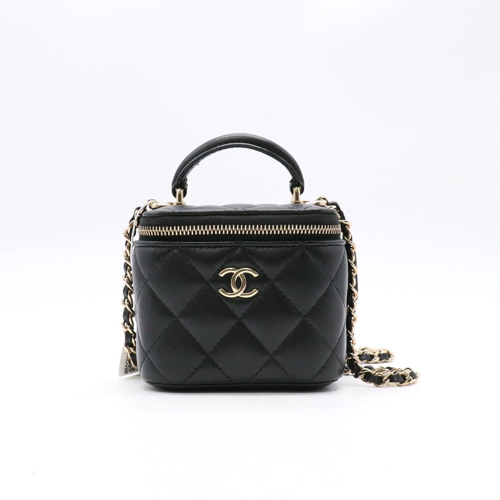 Classic Top Handle Vanity Case with Chain Quilted Mini