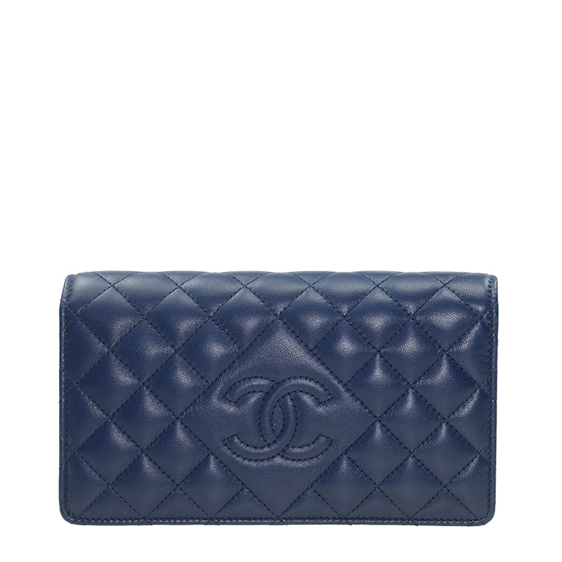 CC Flap Wallet Lambksin Leather Long Twins