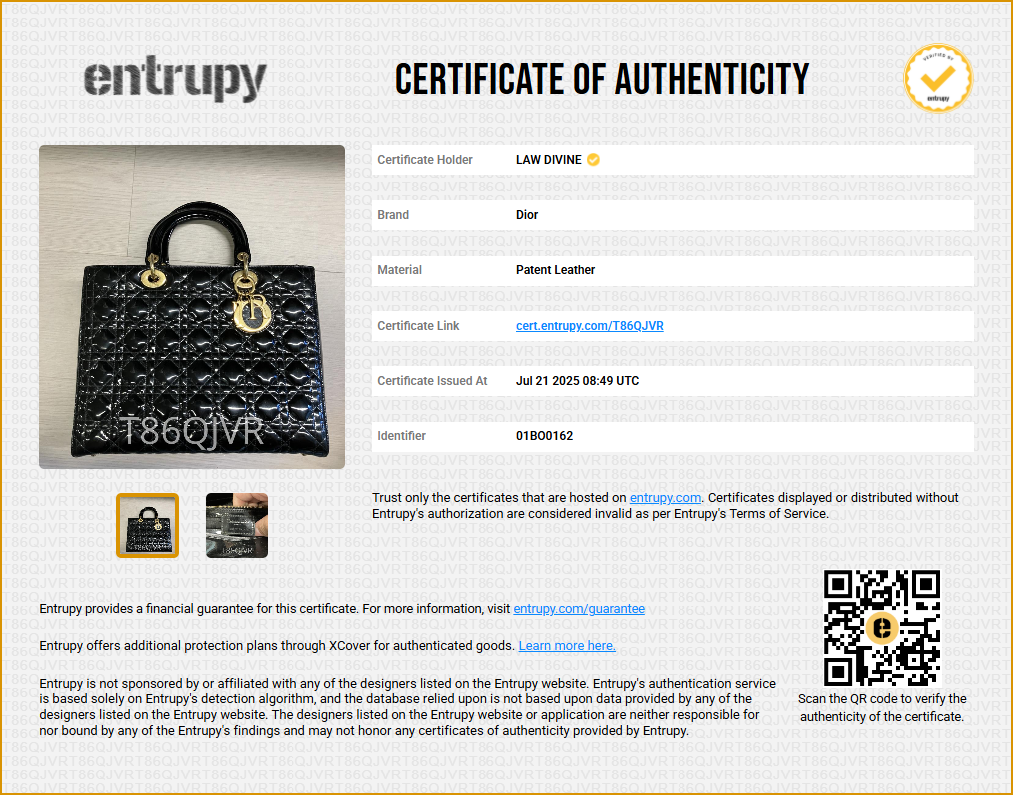 Authentic Christian Dior Lady Dior Large Patent Leather in Black with Gold HW