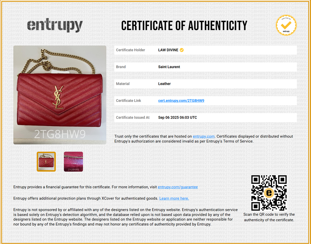 Red Chevron Quilted Grained Leather Envelope Wallet on Chain Bag