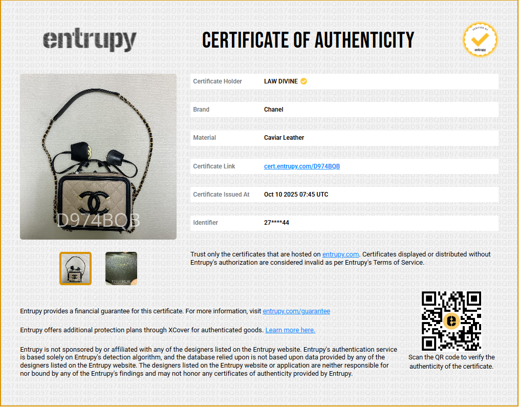 Caviar Quilted Small CC Filigree Vanity Case Beige Black