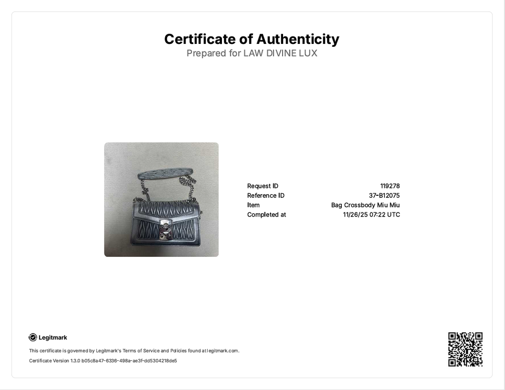 Small Metallic Silver Miu Confidential Matelassé Nappa Leather Bag