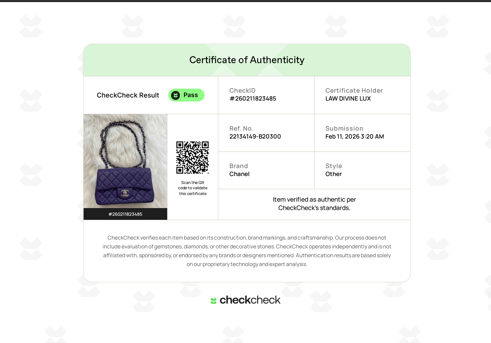 Timeless Mini Rectangular Purple Lambskin   B20300