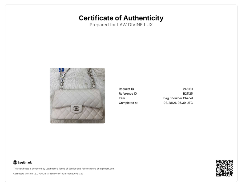 White Quilted Caviar Leather Classic Single Jumbo Flap Bag B21125
