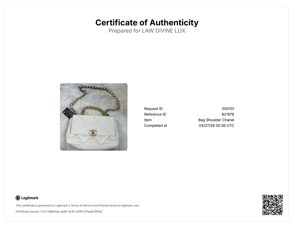 Chanel Lambskin Quilted Large Chanel 19 Flap White B21978