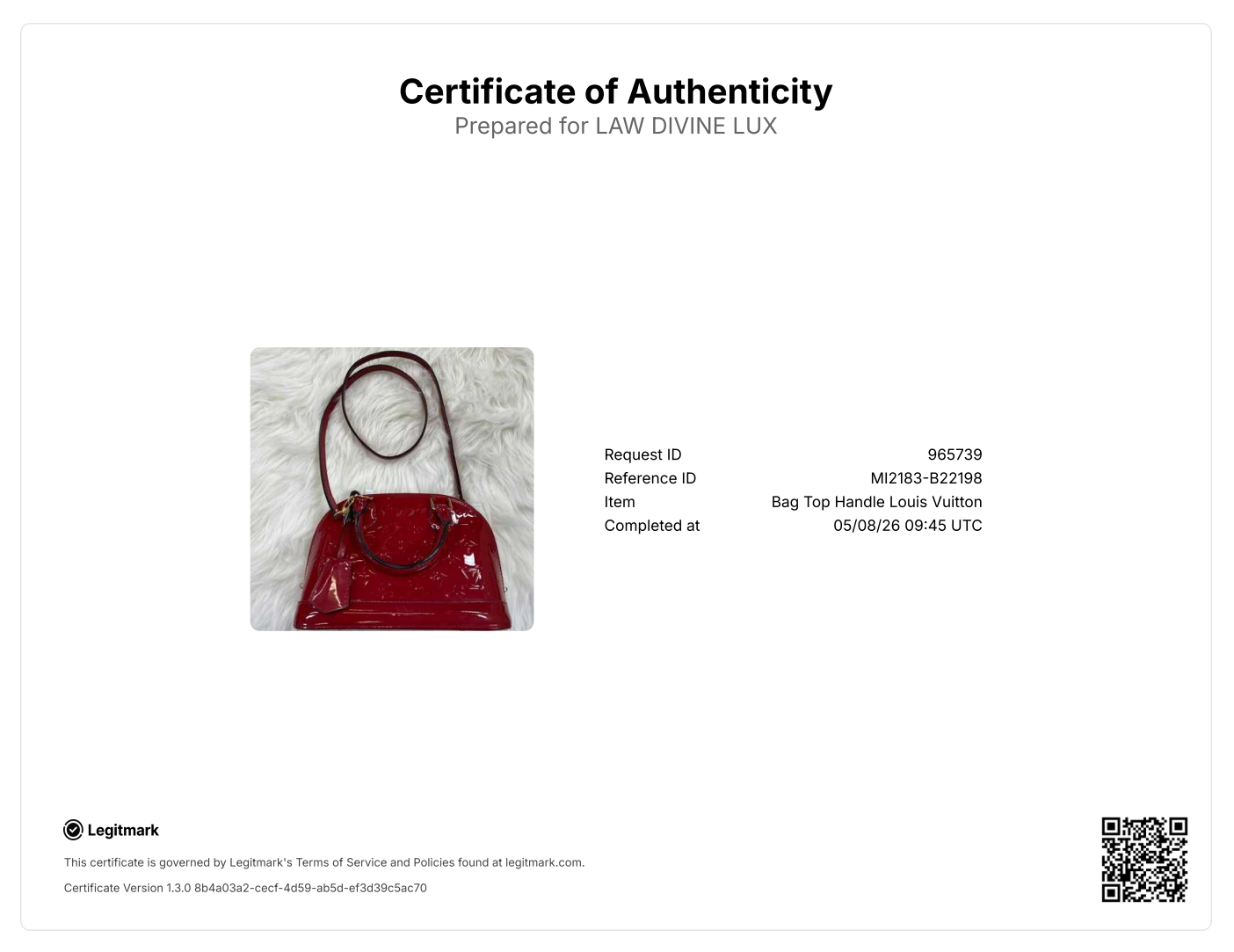Louis Vuitton Monogram Vernis Alma BB Bag B22198