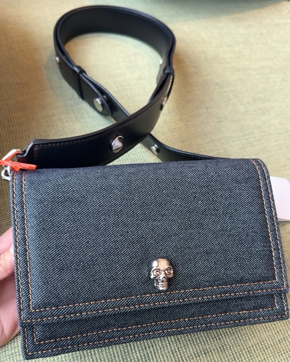 Alexander McQueen Small Skull Biker Denim Bag Twins B24658