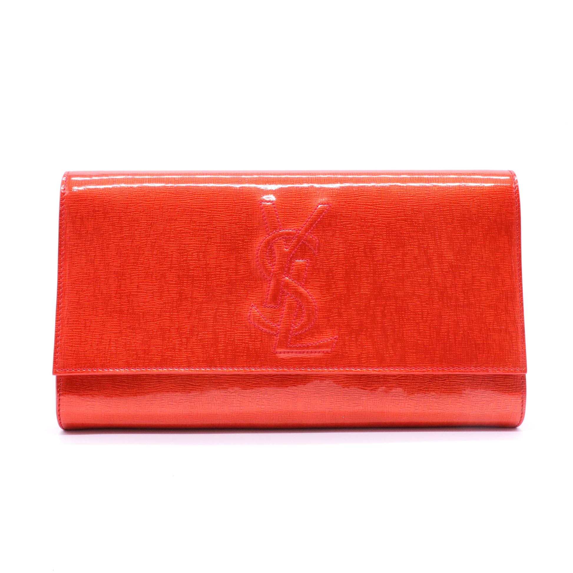 Orange Patent Leather Belle De Jour Clutch twins