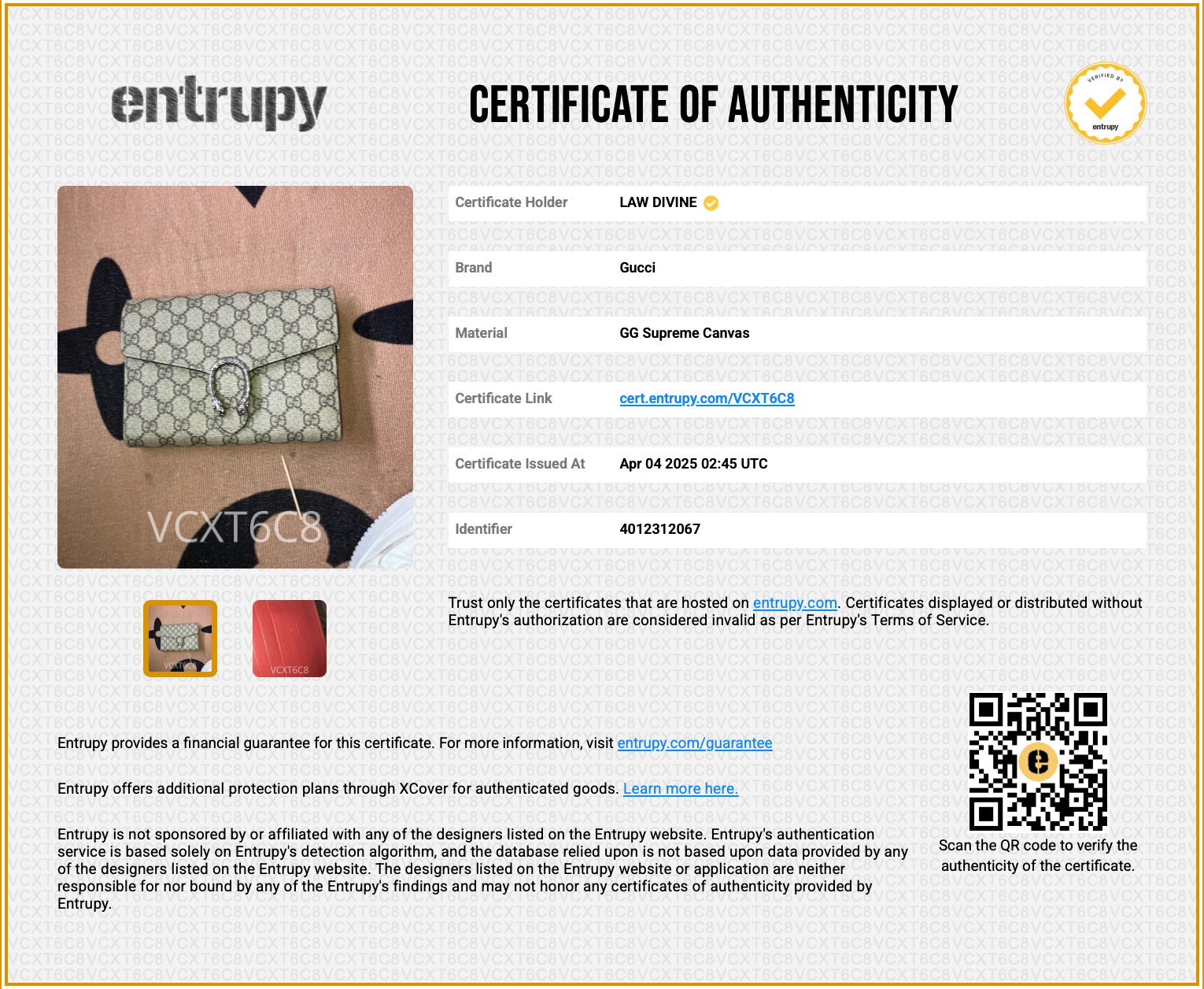 GG Supreme Monogram Mini Dionysus Chain Wallet
