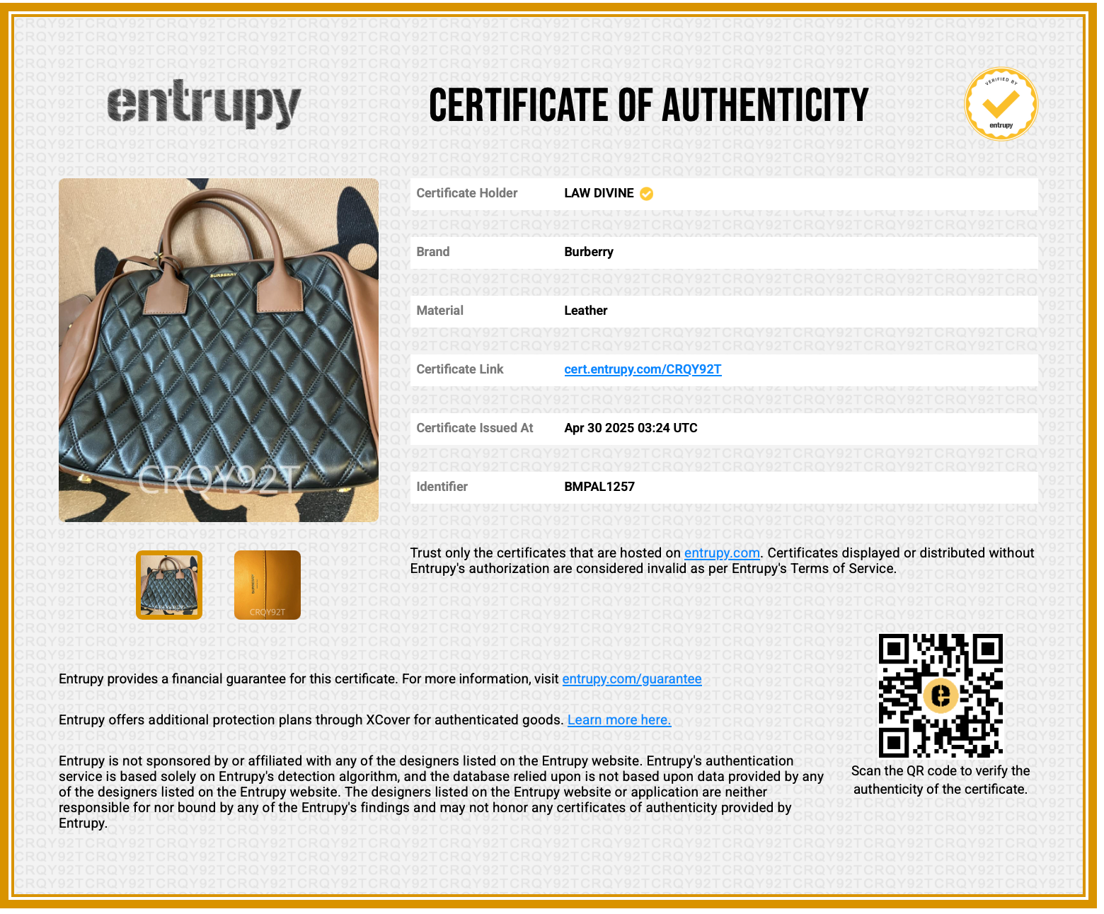 Handbag Burberry camel in leather