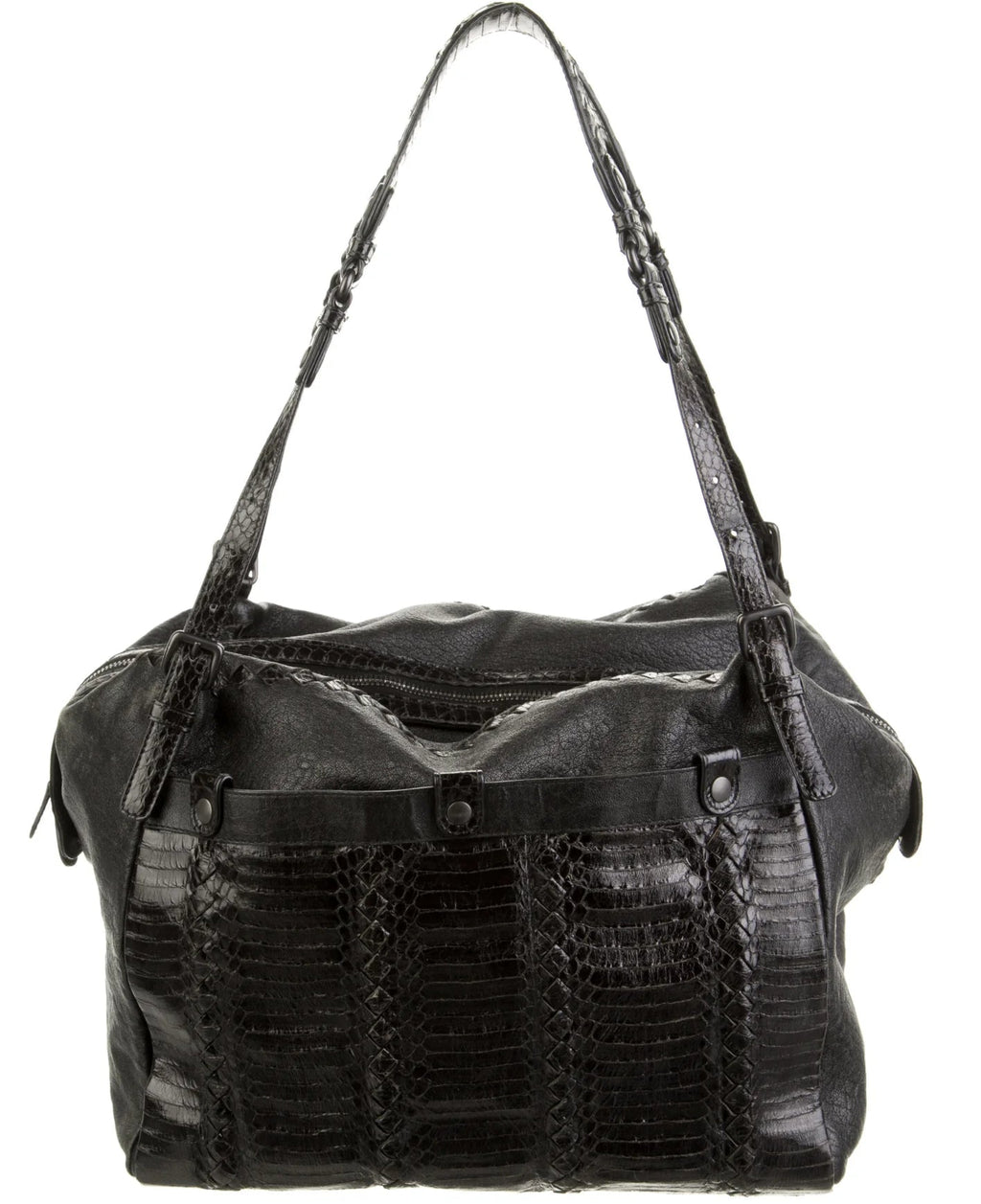 Python Intrecciato-Trimmed Leather Coba Bag Twins