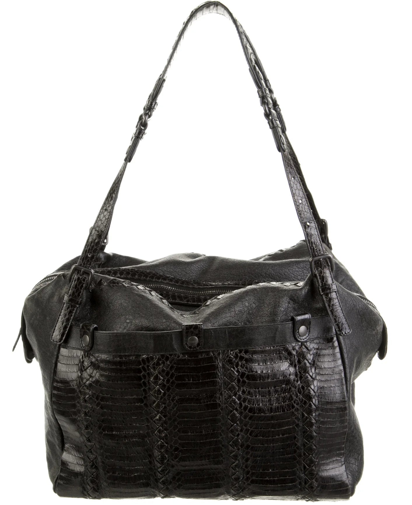 Python Intrecciato-Trimmed Leather Coba Bag Twins